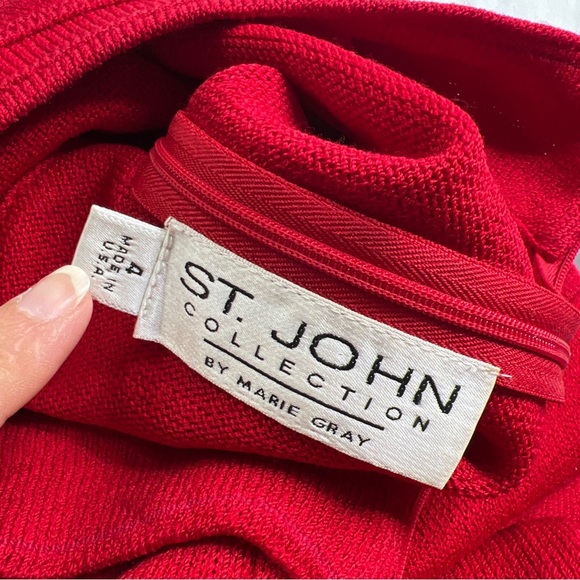 St John Nice Santana Knit Red Dress Sleeveless Design Career Dress sz 4 A050923 - Picture 4 of 6